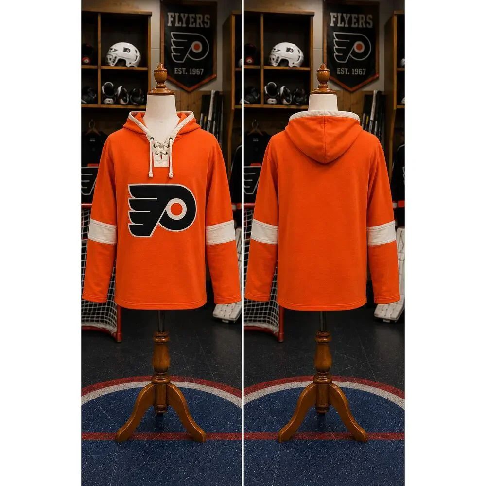 Vintage Hockey Philadelphia Flyers Lace-Up Hoodie Jersey Size Large NHL